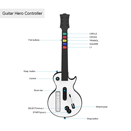 DOYO Wii Guitar Hero Guitarra Blanco Wii Juegos y Rock Band Game para Guitarra Inalámbrica, Controlador de Guitarra Wii Desmontable