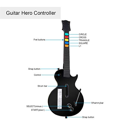 DOYO Wii Guitar Hero Guitarra Negro Wii Juegos y Rock Band Game para Guitarra Inalámbrica, Controlador de Guitarra Wii Desmontable