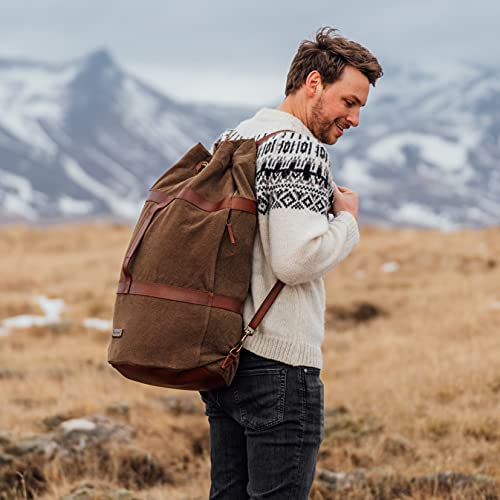 DRAKENSBERG Duffel Bag - Petate Marinero y Mochila de Viaje, Grande, de diseño Naval Vintage, Hecha a Mano, 60 L, Lona y Cuero, Verde Oliva, DR00125