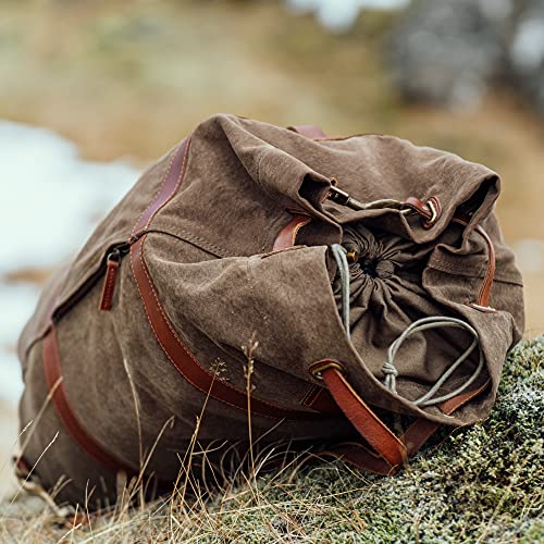 DRAKENSBERG Duffel Bag - Petate Marinero y Mochila de Viaje, Grande, de diseño Naval Vintage, Hecha a Mano, 60 L, Lona y Cuero, Verde Oliva, DR00125