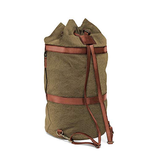 DRAKENSBERG Duffel Bag - Petate Marinero y Mochila de Viaje, Grande, de diseño Naval Vintage, Hecha a Mano, 60 L, Lona y Cuero, Verde Oliva, DR00125