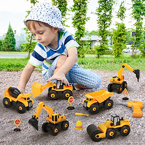 Dreamon Vehículo de Construcciones Juguete, Ensamblarde Excavadora Tractor con Taladro-Eléctrico Juguetes Educativos Regalos para Niños Grils 4 5 6 Años