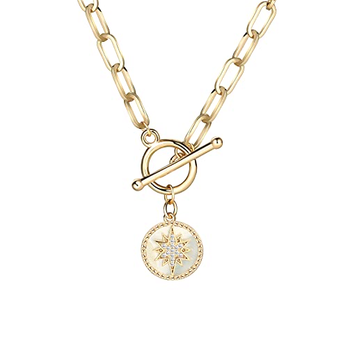 Dried Flower Cadena para mujer, collar chapado en oro, cadena ovalada con hebilla OT, cadena chapada en oro, cadena de cobre, regalo para mujeres, niñas, amigos, 57cm long, Oro,