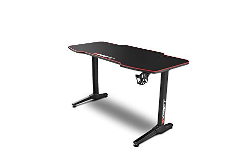 Drift Gaming -DRDZ200- Mesa Gaming con tablero de fibra de carbono cubierto por un alfombrilla full size, soporte para tazas y auriculares, patas regulables, color negro