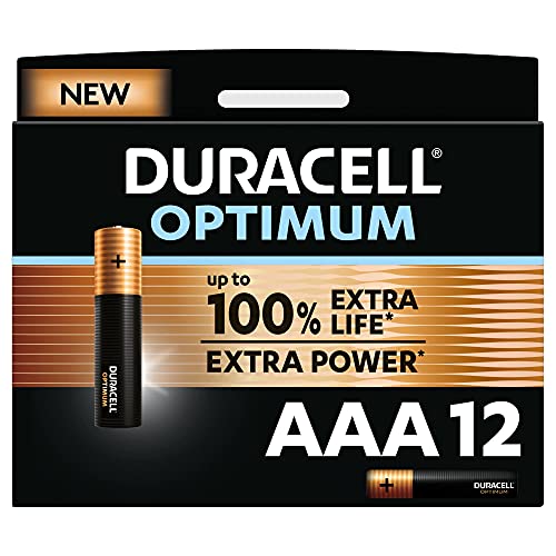 Duracell - NUEVO Pilas alcalinas Optimum AAA , 1.5 Voltios LR03 MX2400, paquete de 12