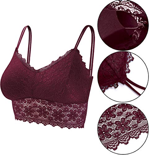 Duufin 6 Piezas Sujetador de Encaje Tipo Bralette para Mujer, 6 Colores (Negro, Beige, Blanco, Azul Marino, Gris y Burdeos, XL)