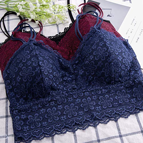 Duufin 6 Piezas Sujetador de Encaje Tipo Bralette para Mujer, 6 Colores (Negro, Beige, Blanco, Azul Marino, Gris y Burdeos, XL)