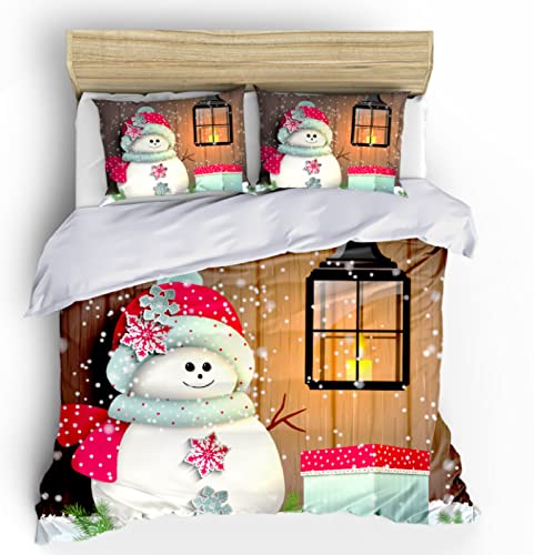 Duvet Cover Set Microfiber 3D Print Red Hat Snowman Printed Bedding Quilt Cover with Zipper Closure for Bedding Decro,Ultra Soft Duvet Cove Set with 2 Luxury Pillow Case