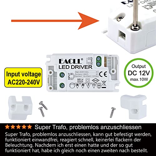 EACLL Transformador LED AC 240V a DC 12V 850mA 10W, Pack de 2, Para drive de Menos de 10W MR11 G4 MR16 GU5.3 Bombillas LED y Tiras de Luz LED, Adaptador de Lámpara LED, Mini Controlador Alimentación