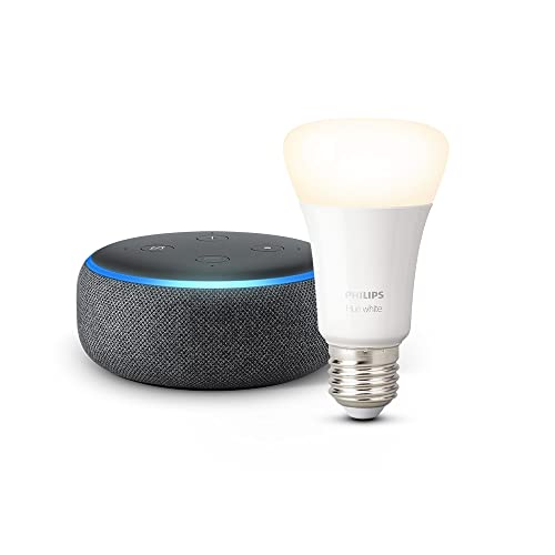 Echo Dot (3.ª generación), Tela de color antracita + Philips Hue White bombilla inteligente, compatible con Alexa - Kit de inicio de Hogar digital