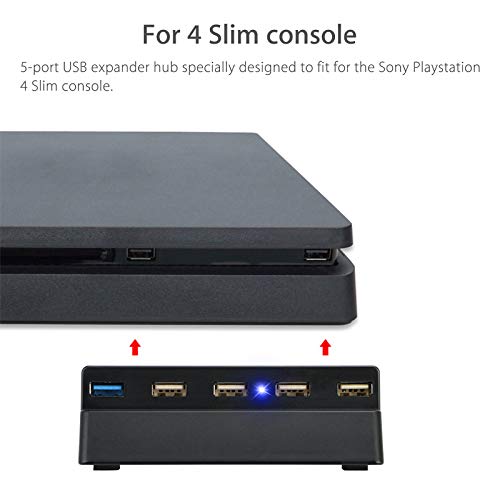 EEEkit 5 puertos USB HUB para PS4 Slim solo, USB 3.0/2.0 Cargador de alta velocidad Splitter Expander para Playstation 4 Slim