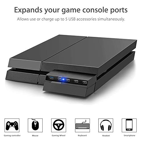 EEEkit 5 puertos USB HUB para PS4 Slim solo, USB 3.0/2.0 Cargador de alta velocidad Splitter Expander para Playstation 4 Slim