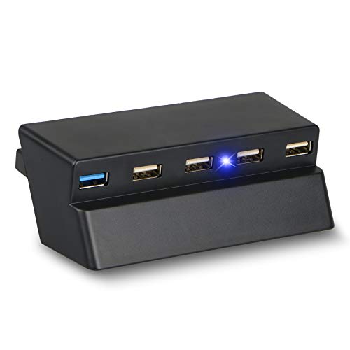 EEEkit 5 puertos USB HUB para PS4 Slim solo, USB 3.0/2.0 Cargador de alta velocidad Splitter Expander para Playstation 4 Slim