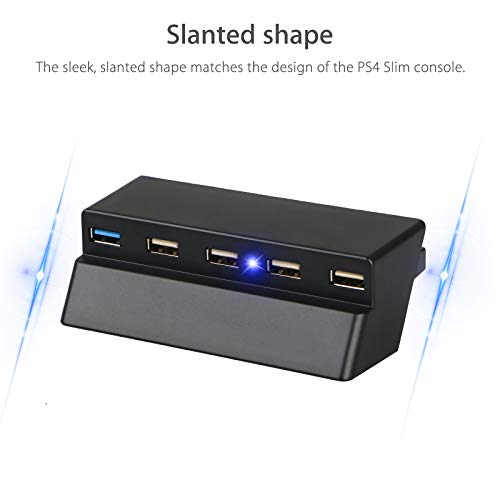 EEEkit 5 puertos USB HUB para PS4 Slim solo, USB 3.0/2.0 Cargador de alta velocidad Splitter Expander para Playstation 4 Slim