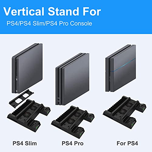 EEEKit Ventilador de refrigeración para PS4, Soporte Vertical con 2 Estaciones de Carga del Controlador y 12 Almacenamiento de Juegos Compatible con Playstation PS4, PS4 Slim, PS4 Pro