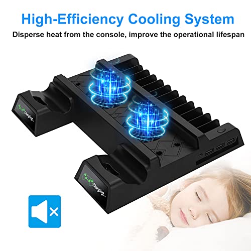 EEEKit Ventilador de refrigeración para PS4, Soporte Vertical con 2 Estaciones de Carga del Controlador y 12 Almacenamiento de Juegos Compatible con Playstation PS4, PS4 Slim, PS4 Pro