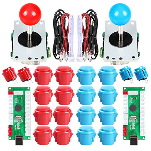 EG STARTS 2 Jugadores Controlador USB Arcade a juego de PC Joystick de 8 formas Botones Arcade para juegos Arcade Kits de bricolaje Partes Mame SNK KOF y rojo / azul