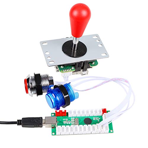 EG STARTS 2 Piezas de Arcade LED para Jugadores DIY Codificador USB 2X Elipse Óvalo Joystick de Estilo 20x Botones de Arcade LED para PC Sistema de Windows Raspberry Pi MAME (Rojo & Azul)