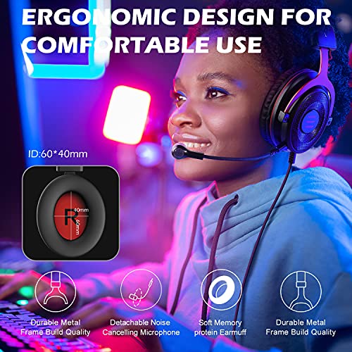 EKSA E900 Auriculares para juegos para PC PS4 Xbox One Auriculares para juegos con micrófono de reducción de ruido desmontable para computadora portátil Mac Teléfono móvil Tableta (rojo)
