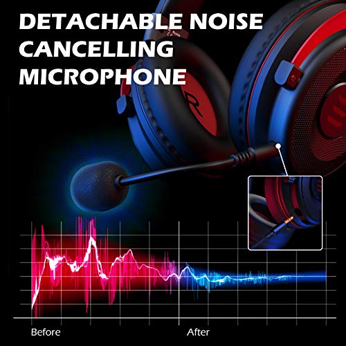 EKSA E900 Auriculares para juegos para PC PS4 Xbox One Auriculares para juegos con micrófono de reducción de ruido desmontable para computadora portátil Mac Teléfono móvil Tableta (rojo)
