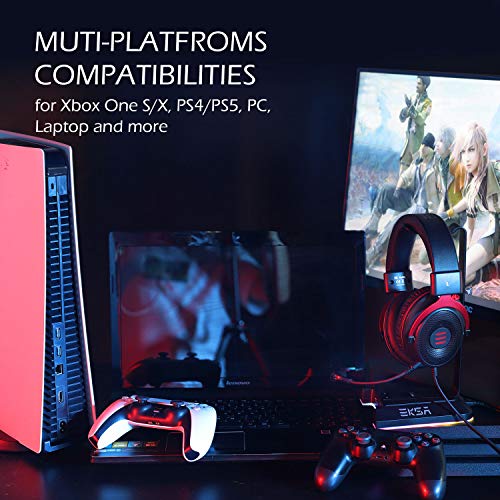 EKSA E900 Auriculares para juegos para PC PS4 Xbox One Auriculares para juegos con micrófono de reducción de ruido desmontable para computadora portátil Mac Teléfono móvil Tableta (rojo)