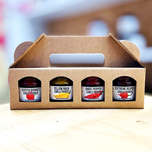 El juego de regalo más caliente del mundo para Chilli Challenge | Edición 2020 | Conjunto de chile extremadamente caliente | 4 purés concentrados de chile más calientes del mundo