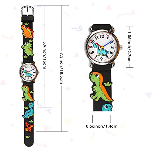 El Reloj de Niños de Vinmori, Reloj de Cuarzo con Dibujos Animados Bonitos de 3D a Prueba de Agua Regalo para Chicos Niños y Niñas Dinosaurio-Negro