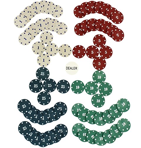 elaela Set de póker con Caja de Metal, 100 fichas +2 Barajas de Cartas+Ficha Dealer.