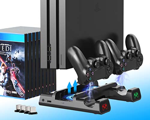ElecGear Playstation 4 Refrigeración Soporte Vertical con Ventiladores, Estación de Carga de Mandos Charger Cargador con 10x Juego Stand para DualShock 4 Controller y PS4, PS4 Slim, PS4 Pro