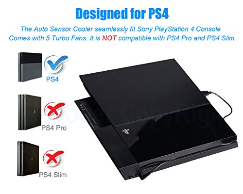 ElecGear PS4 Refrigerador Ventilador de Refrigeración, Control Automático del Sensor de Temperatura Turbo USB Cooling Fan Cooler para PlayStation 4 CUH-1xxx