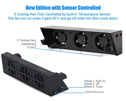 ElecGear PS4 Slim Refrigerador Ventilador de Refrigeración, Control Automático del Sensor de Temperatura Turbo USB Cooling Fan Cooler para PlayStation 4 Slim CUH-2xxx