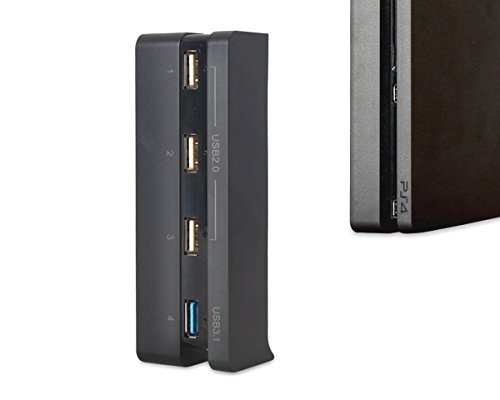 ElecGear PS4 Slim USB Hub 3.0, Puerto de Carga del divisor del Adaptador de Extensión USB (1x USB3.0 y 3x USB2.0) con LED para PlayStation 4 Slim CUH-2xxx