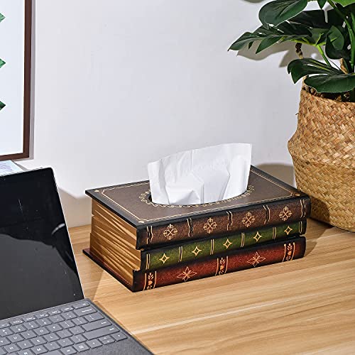 Elegante soporte de papel de madera antiguo para libros, dispensador de pañuelos con tapa con bisagras para baño, sala de estar, oficina, coche, cocina, tamaño estándar