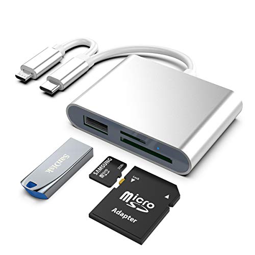 Eletrand Tipo C + Micro USB a SD y TF Adaptador de lector de tarjetas de memoria para teléfonos inteligentes Android,cámara,computadora portátil,tableta,compatible con Windows/Mac OS/Linux,plateado