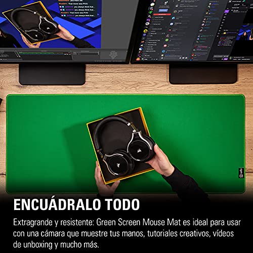 Elgato Green Screen Mouse Mat - Extragrande, Verde Chroma Key, Superficie Deslizante, Bordes cosidos para prevenir el Deshilachado, Base de Goma, Alfombrilla para ratón óptico