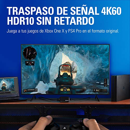 Elgato HD60 S+, capturadora externa, streaming y grabación a 1080p60 HDR10 o 4K60 HDR10 con latencia ultrabaja en PS5, PS4/Pro, Xbox Series X/S, Xbox One X/S, en OBS y otros, funciona con PC y Mac