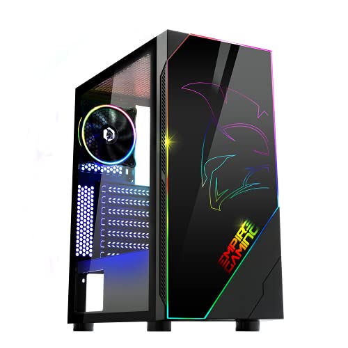 EMPIRE GAMING – Caja PC Gamer Spartan ARGB Torre Mediana ATX – Frontal Retroiluminación LED y Puerta Lateral de Vidrio Templado – 1 Ventilador LED RGB direccionables 120 mm