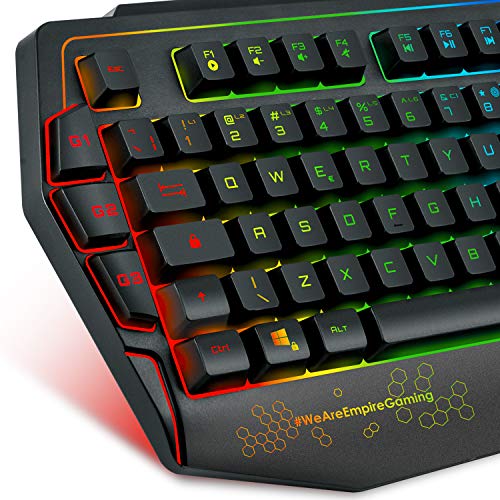 EMPIRE GAMING - K900 Gaming Keyboard QWERTY- 105 Semi-Mechanical Keys -9-Mode LED RGB backlighting, Including 1 Customisable Mode - 19 Anti-ghosting Keys Gamer Keyboard