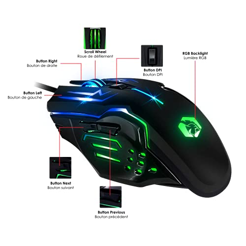 Empire Gaming MK800 – Pack 3 en 1 Teclado Gaming AZERTY RGB 105 teclas 19 teclas anti-Ghosting – Ratón ergonómico con retroiluminación 2400 DPI – Alfombrilla de ratón – PC PS4 PS5 Xbox One/Series Mac