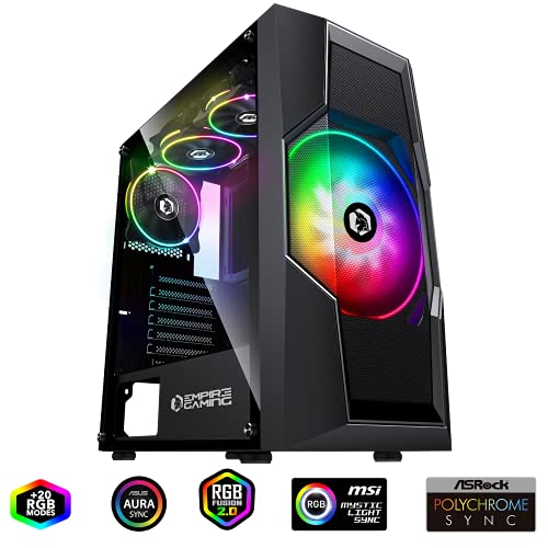 EMPIRE GAMING – ONYX Caja PC Gamer ARGB Torre Mediana ATX/Micro-ATX -4 Ventiladores LED RGB Adressables (1x200 mm y 3x120 mm) – Pared Lateral en Cristal Templado