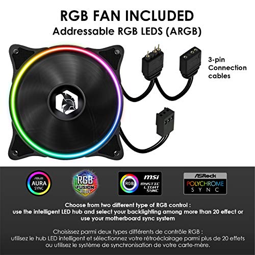 EMPIRE GAMING – ONYX Caja PC Gamer ARGB Torre Mediana ATX/Micro-ATX -4 Ventiladores LED RGB Adressables (1x200 mm y 3x120 mm) – Pared Lateral en Cristal Templado