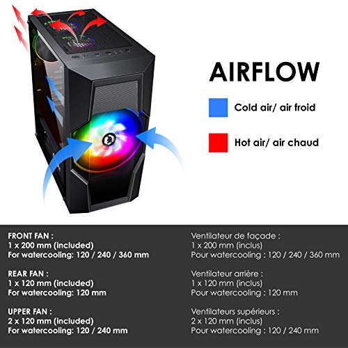 EMPIRE GAMING – ONYX Caja PC Gamer ARGB Torre Mediana ATX/Micro-ATX -4 Ventiladores LED RGB Adressables (1x200 mm y 3x120 mm) – Pared Lateral en Cristal Templado