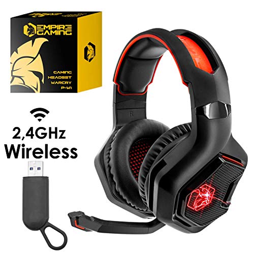 EMPIRE GAMING - WarCry P-W1 Auriculares Gaming Inalámbrico con Micrófono - PC/PS4/PS5/Xbox/Nintendo Switch/Mac2,4 GHz Wireless - Sonido Estéreo Surround -LED Roja