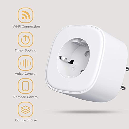 Enchufe inteligente con Wi-Fi, 16A 3680W, Compatible con Alexa y Google Assistant, con Aplicación de Control Remoto para iOS y Android, Wi-Fi Smart Plug, Paquete de 2.