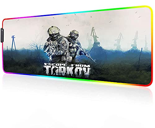 Escape from Tarkov Alfombrillas de ratón RGB 14 Modos de Luz, Base de Goma Antideslizante XXL Alfombrilla de Teclado de Ordenador Retroiluminación LED Grande, 400X900X4Mm