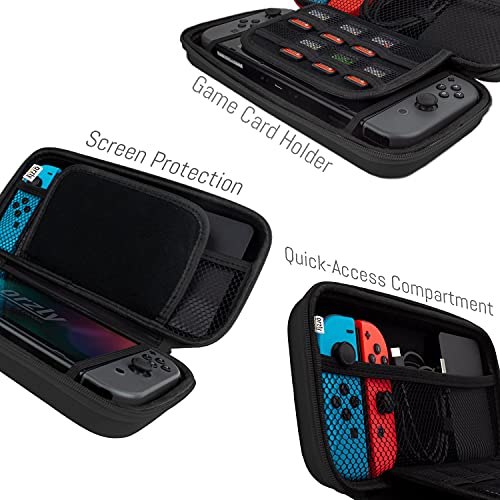 Estuche de transporte Orzly compatible con Nintendo Switch y la nueva consola OLED Switch - Estuche protector de viaje portátil duro con bolsillos para accesorios y juegos - Negro