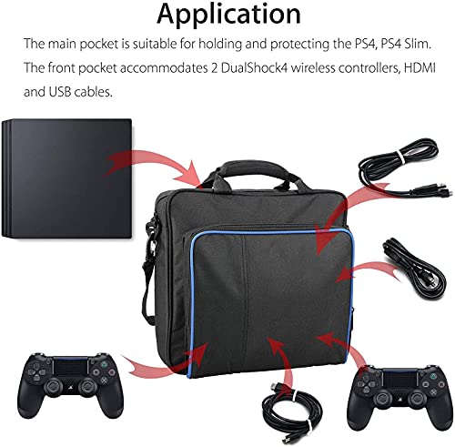 Estuche de Transporte para PS4 Consola/Controlador/Accesorios, Bandolera de Viaje para Hombro Bolsa de Almacenamiento para Juegos con Correa Ajustable Compatible con Playstation 4/PS4 Slim