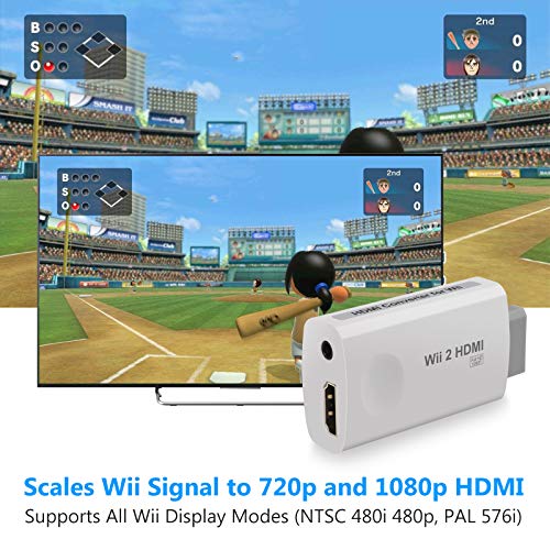 eSynic Convertidor Wii a HDMI Escala la Señal Wii a 720p y 1080p Adaptador Convertidor de Video Wii a HDMI 720p o 1080p HD HDTV con Audio de 3.5mm