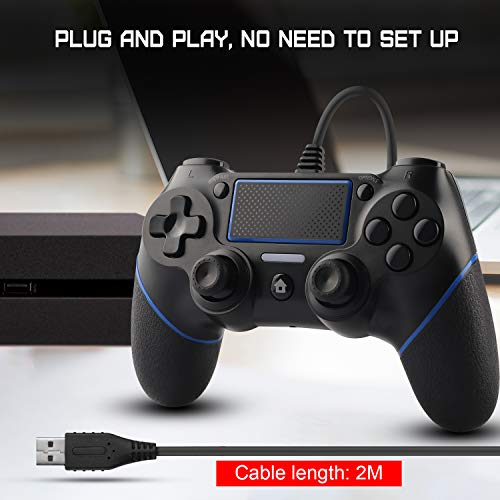 ETPARK&1 Mando para PS4, Mando PS4 - Gamepad Control para PS4/Pro/Slim/PC con Indicador LED, Gamepad con Vibración Dual, Agarre Antideslizante y Cable USB De 2 m