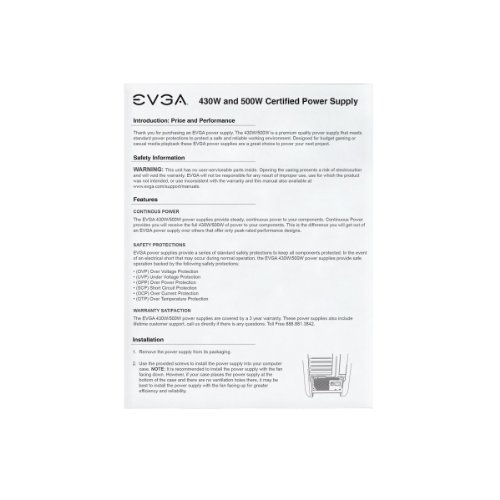 EVGA 500 W1, 80+ WHITE 500W, Fuente de Alimentación 100-W1-0500-K2